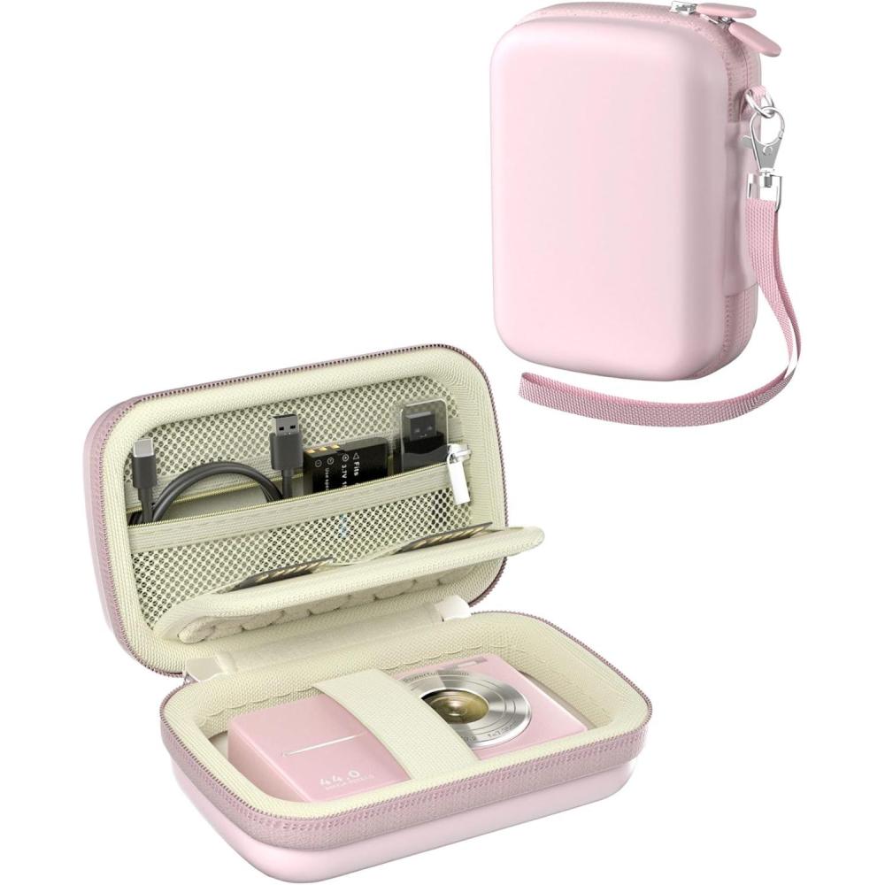 image:imageProCase Digital Camera Case for CAMKORYLecranLecnippyFroitxaycyFJFJOPKKODAK PIXPRO FZ55FZ45 4K Vlogging Camera Compact Hard Storage Travel Bag with Mesh Pocket for Batteries SD Card CreamLight Pink