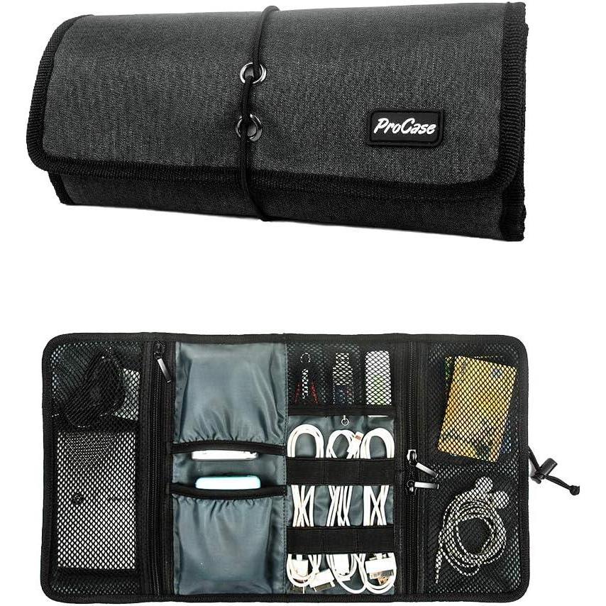 image:imageProCase Electronic Organizer Cord Pouch Travel Cable Charger Phone Accessories Bag Organizer Roll up Tech Carrying Case for USB Cables SD Memory Cards Earphone Flash Hard Drive BlackBlack