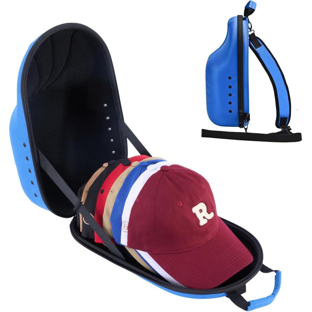 image:imageProCase Hard Hat Travel Case for Baseball Caps NoCrush Case Holds Up to 78 Hats Adjustable Interior with Shoulder Strap for Travel Hat Organizer Ball Caps Holder BlackBlue