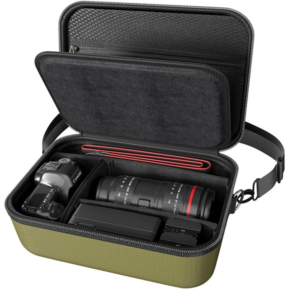 image:imageProCase Hard Shell Camera Case for Canon Rebel T7EOS R100R50DSLRSLRNikonSonyMirrorless Cameras Soft Padded Digital Camera Travel Bag with 1 Shoulder Strap and 3 Adjustable Dividers BlackGreen