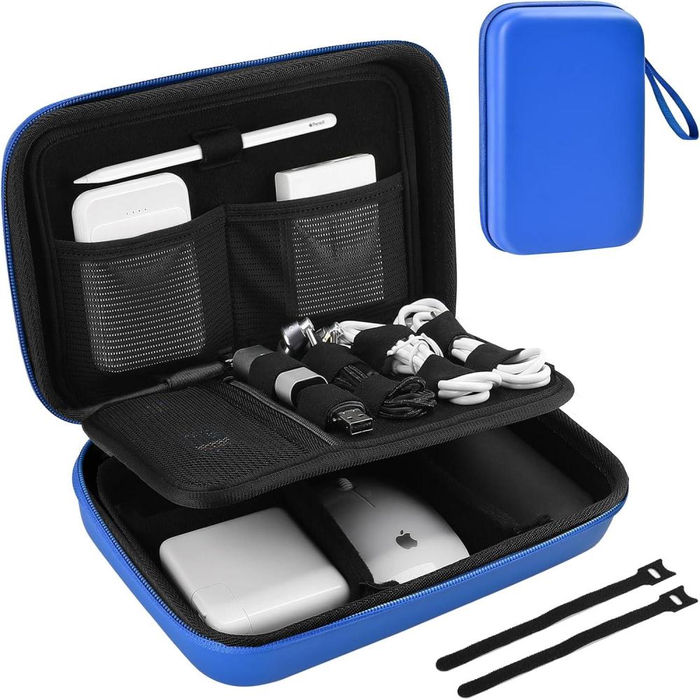 image:imageProCase Hard Travel Electronic Organizer Case for MacBook Power Adapter Chargers Cables Power Bank Apple Magic Mouse Apple Pencil USB Flash Disk SD Card Small Portable Accessories BagBlue