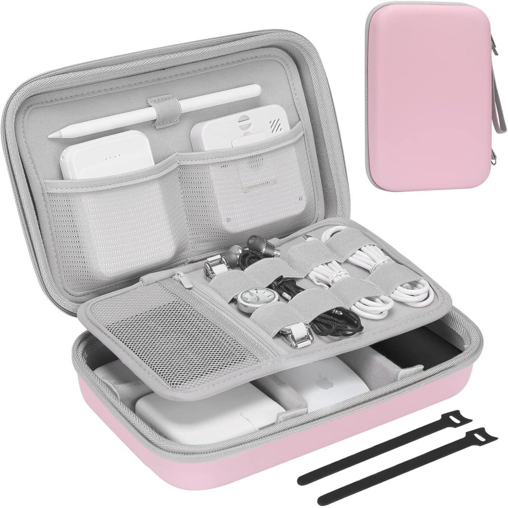 image:imageProCase Hard Travel Electronic Organizer Case for MacBook Power Adapter Chargers Cables Power Bank Apple Magic Mouse Apple Pencil USB Flash Disk SD Card Small Portable Accessories BagRosegold
