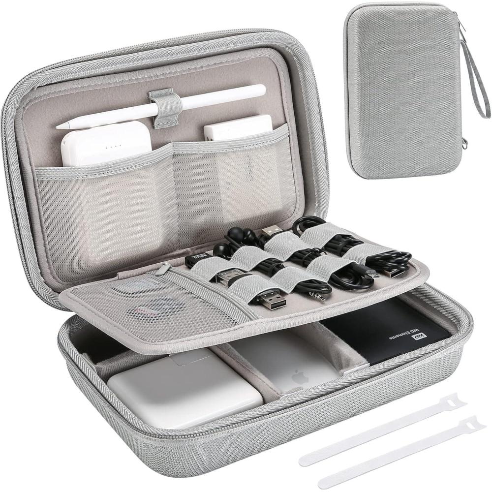 image:imageProCase Hard Travel Electronic Organizer Case for MacBook Power Adapter Chargers Cables Power Bank Apple Magic Mouse Apple Pencil USB Flash Disk SD Card Small Portable Accessories BagGrey