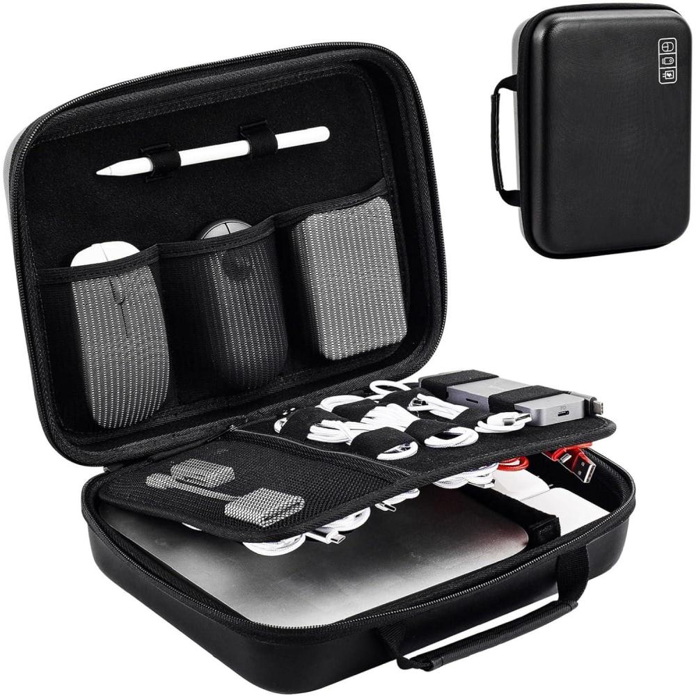 image:imageProCase Hard Travel Electronic Organizer Case for MacBook Power Adapter Chargers Cables Power Bank Apple Magic Mouse Apple Pencil USB Flash Disk SD Card Small Portable Accessories BagJet Black