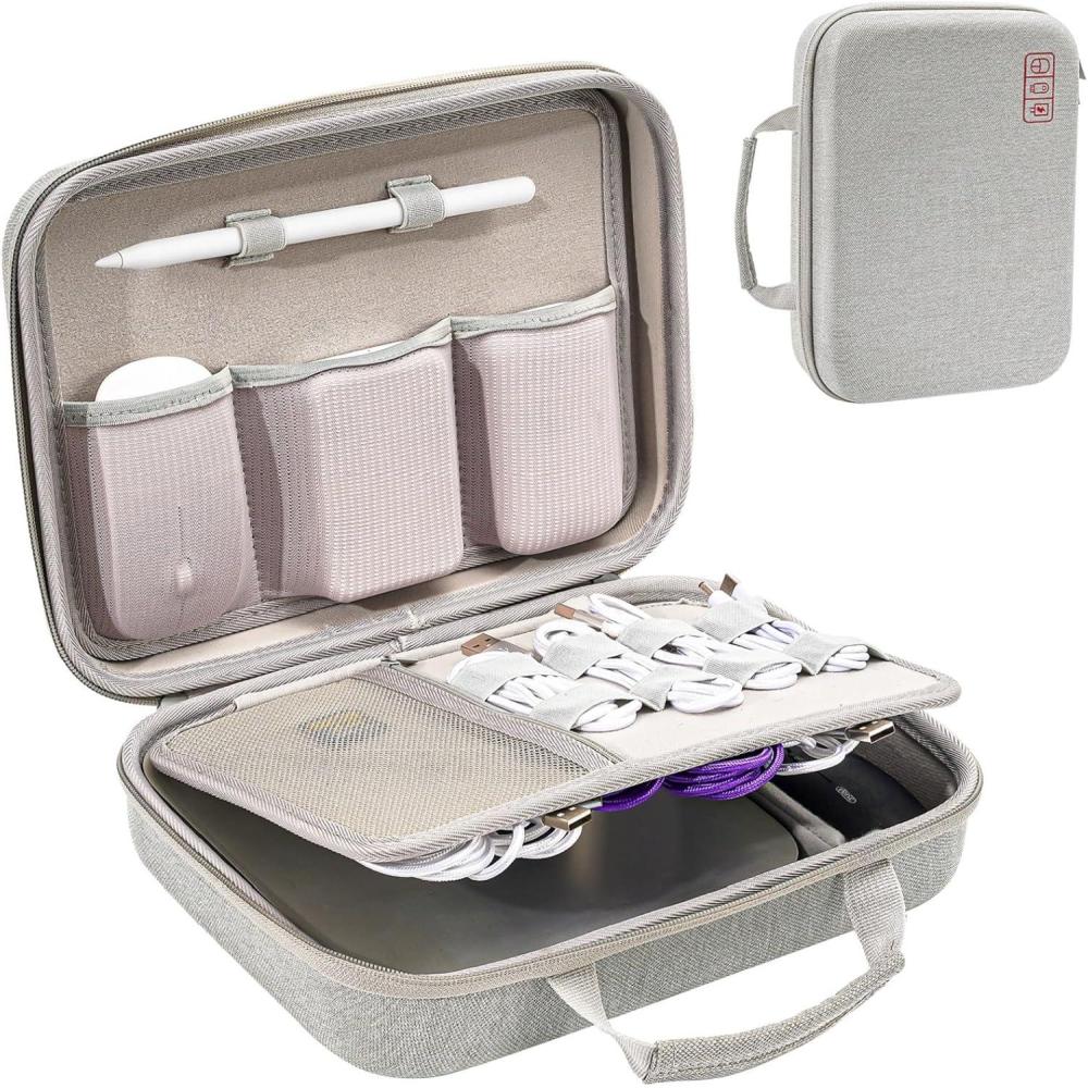 image:imageProCase Hard Travel Electronic Organizer Case for MacBook Power Adapter Chargers Cables Power Bank Apple Magic Mouse Apple Pencil USB Flash Disk SD Card Small Portable Accessories BagSilver Gray