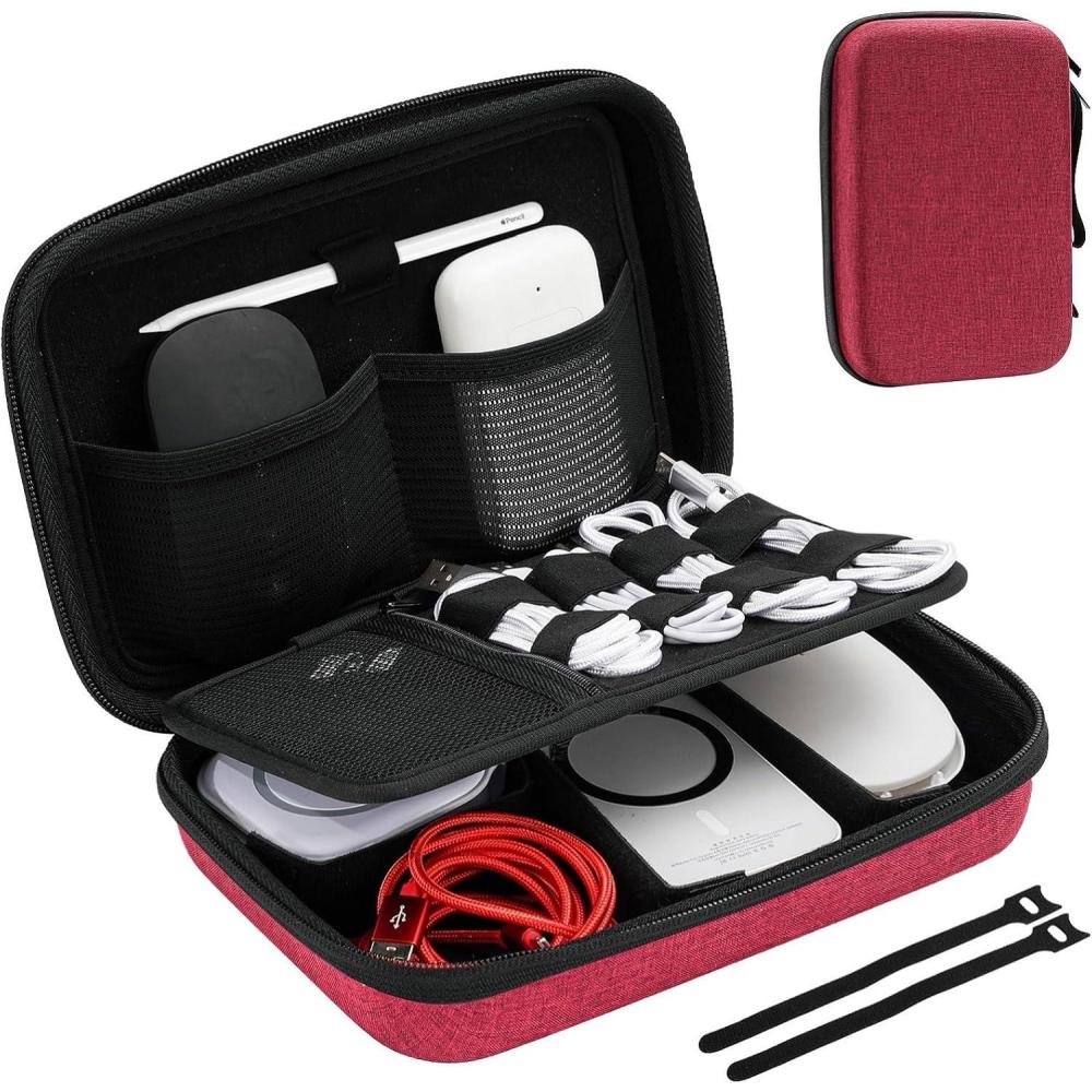 image:imageProCase Hard Travel Electronic Organizer Case for MacBook Power Adapter Chargers Cables Power Bank Apple Magic Mouse Apple Pencil USB Flash Disk SD Card Small Portable Accessories BagWine