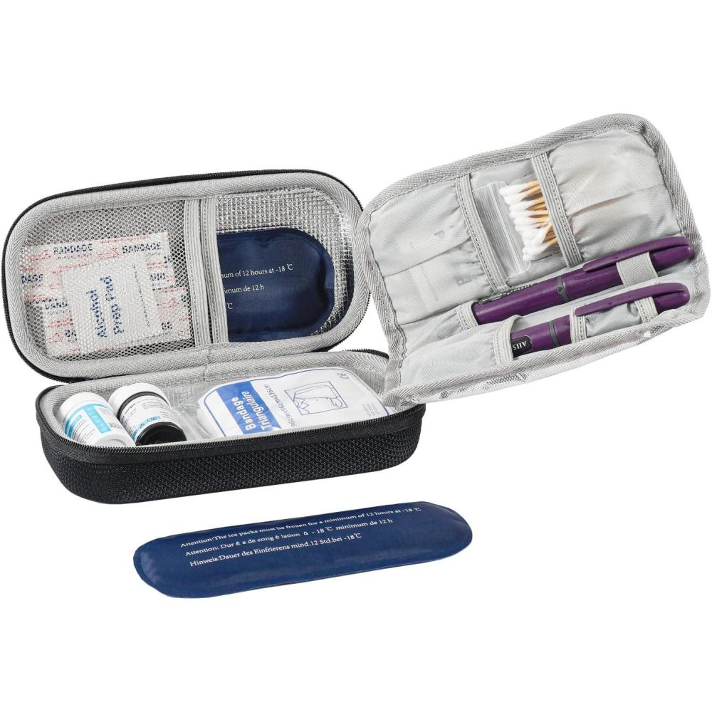image:imageProCase Insulin Cooler Travel Carrying Case Diabetic Medication Organizer Insulated Cooling Bag with 2 Ice Packs for Insulin Pens Syringe Needle Black