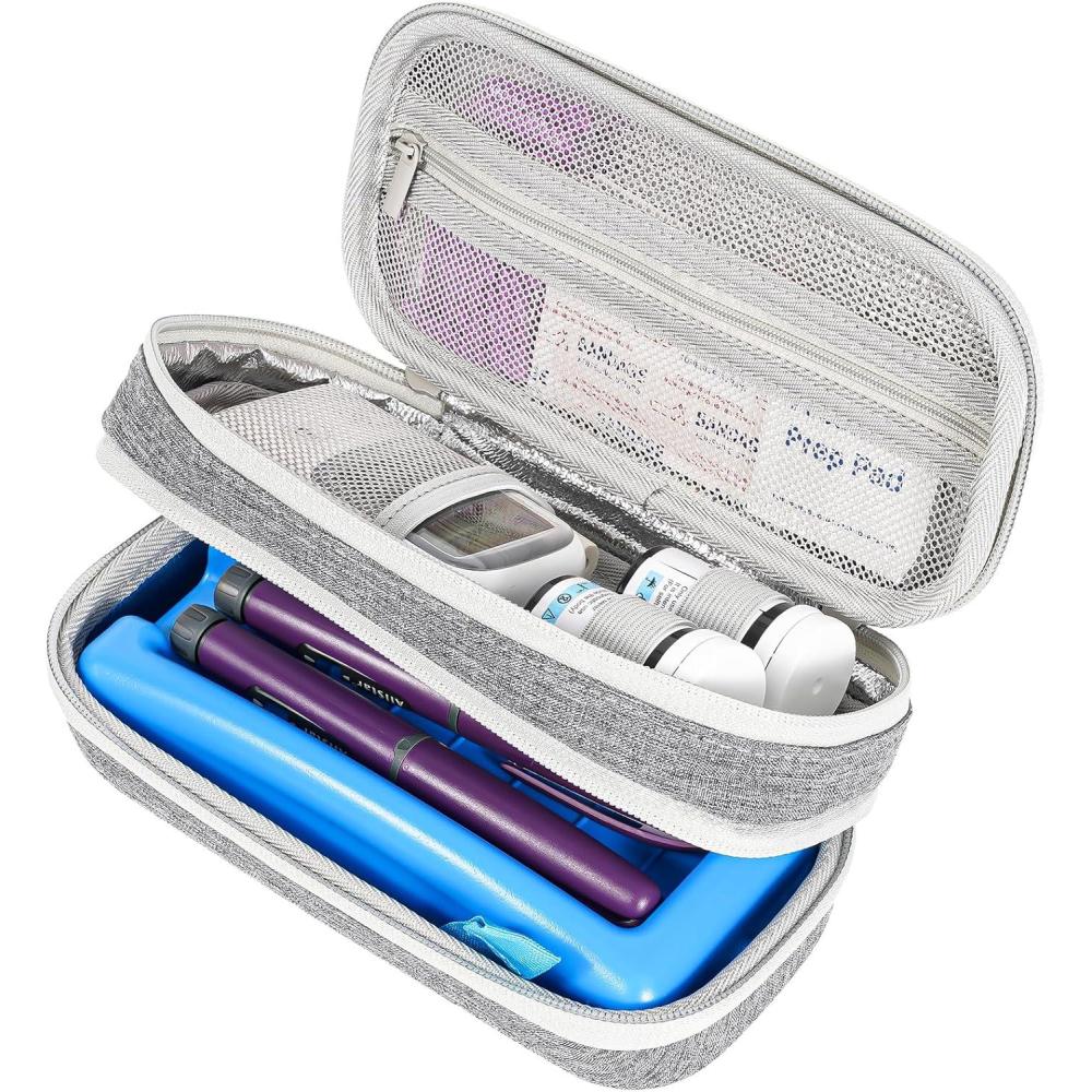 image:imageProCase Insulin Cooler Travel Carrying Case Portable Diabetes Cold Medication Organizer with Ice Brick Upgraded Chill Pill Insulation Hard Bag for Insulin Pen Syringes Needle Kits Holder BlackGrey