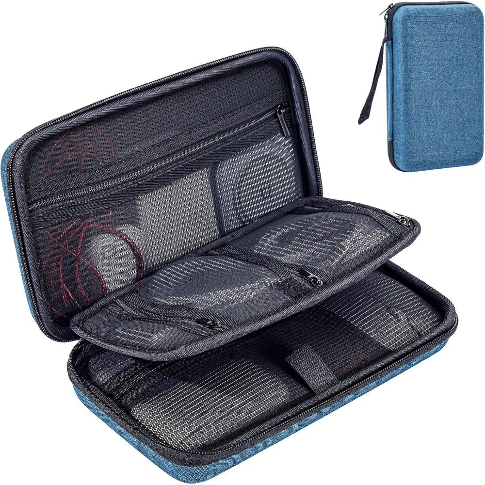 image:imageProCase Large Hard Travel Electronic Organizer Case for MacBook Power Adapter Chargers Cables Tech Organizer Hard Drive USB Flash Disk SD Card Portable Electronics Accessories Bag BlackNavy