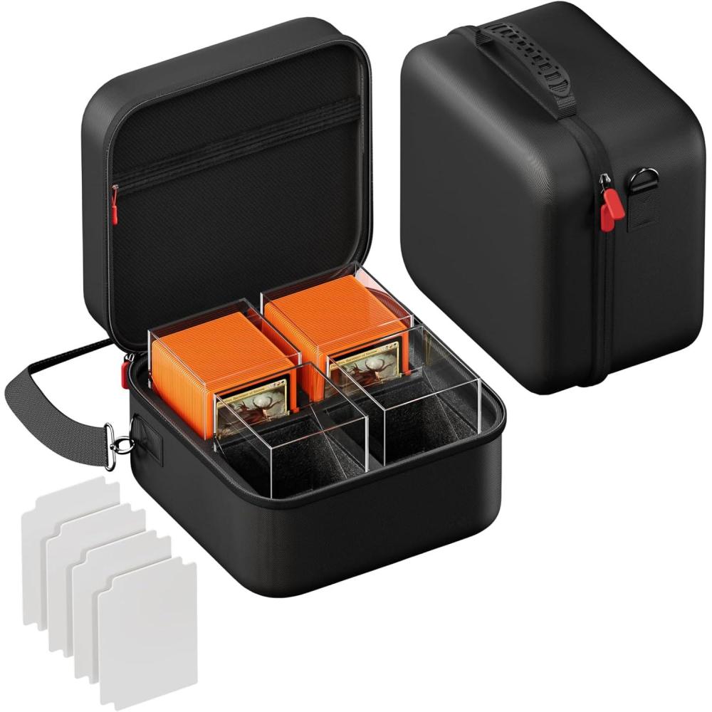 image:imageProCase MTG Hard Carrying Card Deck Box 4 HD Acrylic Deck Boxes Hold 400 DoubleSleeved Cards with Card Dividers for Sports Cards TCG PKM Black