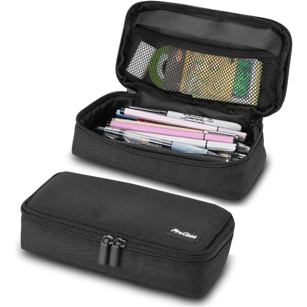 image:imageProCase Pencil Case Large Capacity Students Stationery Pouch Pen Bag Holder Portable Desk Organizer with Double Zipper for School Office SuppliesBlack