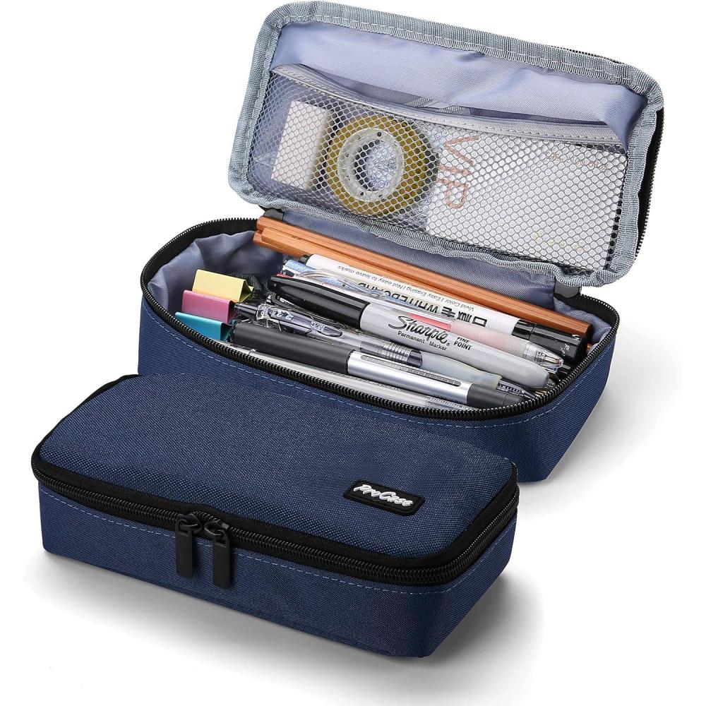 image:imageProCase Pencil Case Large Capacity Students Stationery Pouch Pen Bag Holder Portable Desk Organizer with Double Zipper for School Office SuppliesNavy