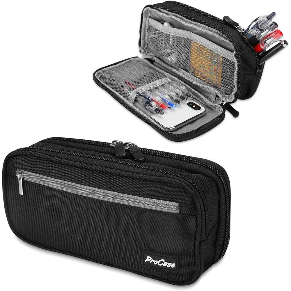 image:imageProCase Pencil Case Pen Bag Two Layers Big Capacity Pencil Pouch Pen Organizer Durable Stationery Holder for Marker Organization School Supplies Office Storage Desk OrganizingBlack