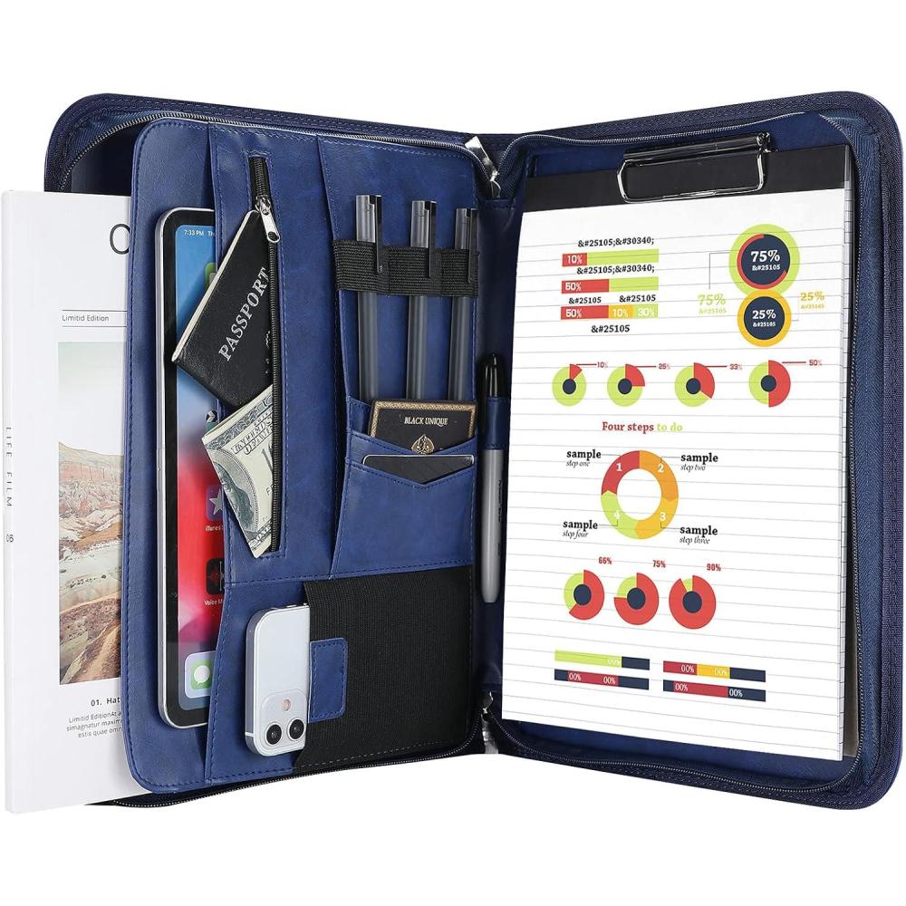 image:imageProCase Portfolio Business Padfolio Folder with Zipper Conference Meeting Executive File Legal Document Organizer with Pockets Letter Size A4 Writing Pad Notepad Padfolio NavyNavy