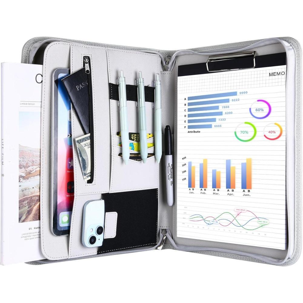 image:imageProCase Portfolio Business Padfolio Folder with Zipper Conference Meeting Executive File Legal Document Organizer with Pockets Letter Size A4 Writing Pad Notepad Padfolio NavyGrey