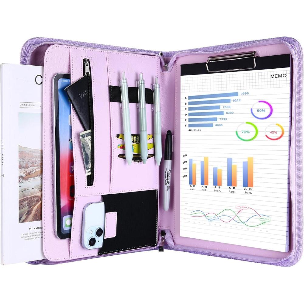 image:imageProCase Portfolio Business Padfolio Folder with Zipper Conference Meeting Executive File Legal Document Organizer with Pockets Letter Size A4 Writing Pad Notepad Padfolio NavyPurple