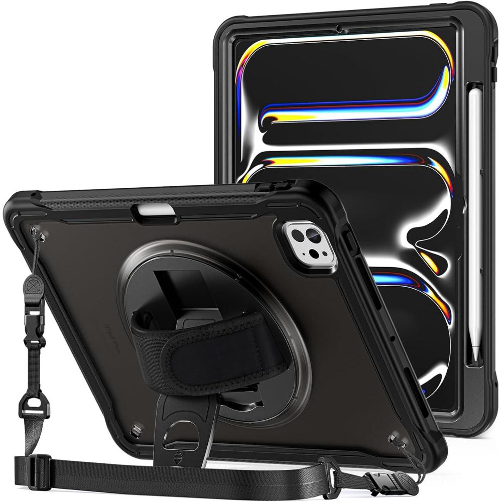 image:imageProCase Rugged Case for iPad Pro 11 inch 2025 M5 2024 M4 with Pencil Hold Heavy Duty Shockproof Rugged Cover with Hand Strap 360 Degree Rotatable Kickstand Protective for iPad Pro 11 BlackBlack