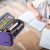 ProCase Pencil Case, Large Capacity Students Stationery Pouch Pen Bag Holder, Portable Desk Organizer with Double Zipper for School Office Supplies(Purple)