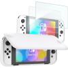 ProCase Flip Cover for Nintendo Switch OLED with 2 Pack Tempered Glass Screen Protectors, Slim Protective Case with Magnetically Detachable Front Cover for Nintendo Switch OLED 2021 -Black(White)
