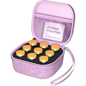 ProCase 15 Slots Insulin Vial Holder for Fridge, Peptide Travel Storage Hard Carrying Case for Standard 10ml U-100 Vials Bottles, Diabetic Supplies Kits Organizer Container with Hand Strap -Black(Purple)