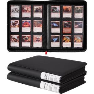 ProCase 2-Pack 9-Pocket Trading Card Binder with Side-Loading Slots, 720 Pockets PU Leather Zipper Album for Sports Cards/TCG/CCG/PKM/MTG/Gaming Cards -Black(Black+Black)