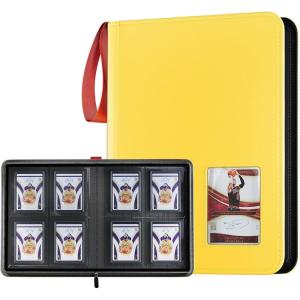 ProCase 4 Pocket Top Loader Binder, Holding 144 Cards in 3″x4″ Toploaders, Side Loading Small Book Folder with Clear Window for Pokemon, Trading, Sports Cards Collection TCG, MTG -Black(Yellow)