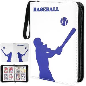 ProCase 4-Pocket Baseball Card Binder Fits 440 Cards, Sport Trading Card Album Book with 55 Sleeves for Baseball Colletible Card Holder -Medium(Blue)