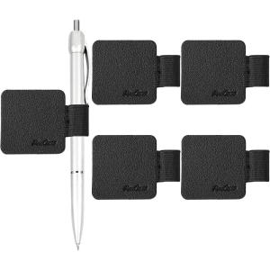 ProCase (5 Pack) Pen Loop Holder for Notebooks Journals Planners Tablet Case, Self Adhesive Leather Pencil Holder with Elastic Loop for Pens, Apple Pencil, Stylus Pen -Black(Black)