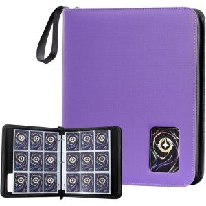ProCase 900 Pockets Card Binder with Clear Window for Trading Cards, 9 Double Sided Pockets Cards Colletction Album Holder with Removable Sleeves for MTG, TCG, Sports Cards, Football Cards -Black(Purple)