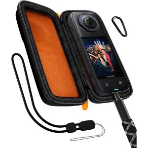 ProCase Carrying Case for Insta360 X5 / X4 (for Cage and Lens Cap), Portable Travel Hard Shell Protective Case Included Wrist Strap Carabiner for Insta 360 X4 X5 Accessories -OrangeBlack