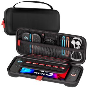 ProCase Carrying Case for Nintendo Switch 2 (2025) with 24 Game Card Slots, Hard Portable Travel Case Storage Bag Protective Pouch for 2025 Nintendo Switch 2 Console & Accessories -Red(Black (Standard Size))
