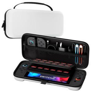 ProCase Carrying Case for Nintendo Switch 2 (2025) with 24 Game Card Slots, Hard Portable Travel Case Storage Bag Protective Pouch for 2025 Nintendo Switch 2 Console & Accessories -Red(White (Large Size  Fit AC Adapter))