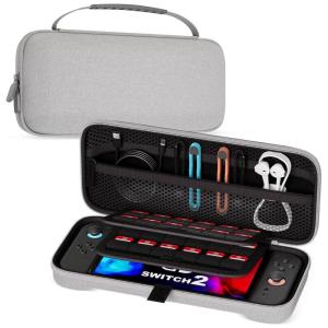 ProCase Carrying Case for Nintendo Switch 2 (2025) with 24 Game Card Slots, Hard Portable Travel Case Storage Bag Protective Pouch for 2025 Nintendo Switch 2 Console & Accessories -Red(Grey (Standard Size))