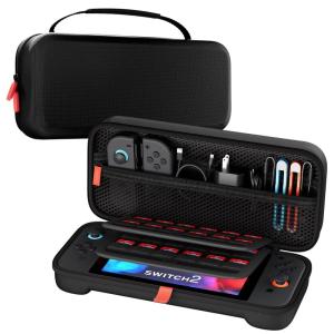 ProCase Carrying Case for Nintendo Switch 2 (2025) with 24 Game Card Slots, Hard Portable Travel Case Storage Bag Protective Pouch for 2025 Nintendo Switch 2 Console & Accessories -Red(Black (Large Size  Fit AC Adapter))
