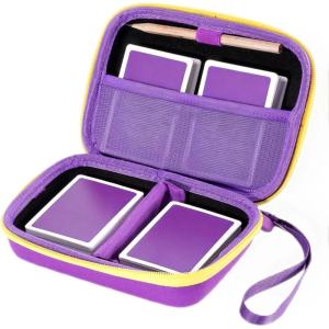 ProCase Collectible Trading Card Case, Hard Travel Carrying Storage Box Holds 300+ Cards for MTG, TCG, Yu-Gi-Oh, Lorcana, Holder Organizer with Removable Divider and Multiple Color Options -Black(Purple)