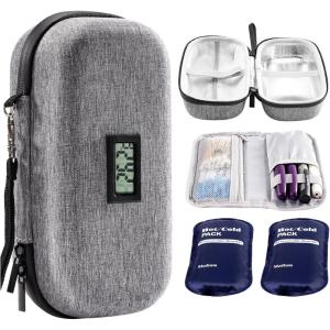 ProCase Diabetic Supplies Hard Travel Case, Diabetes Storage Bag for Glucose Meter, Insulin Pen, Blood Sugar Test Strips, Syringe, Needles and More Kits, Diabetic Care Kits Organizer Holder -Navy(Grey)