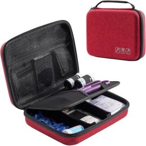 ProCase Diabetic Supplies Hard Travel Case, Diabetes Storage Bag for Glucose Meter, Insulin Pen, Blood Sugar Test Strips, Syringe, Needles and More Kits, Diabetic Care Kits Organizer Holder -Navy(Wine)