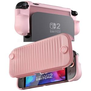 ProCase Dockable Grip Case for Switch 2, Screen Protective PC Front Cover with Foldable Handheld Controller Design, Slim Shockproof Hard Shell Fit for 2025 Switch 2 & Kickstand -Black(Lightpink)