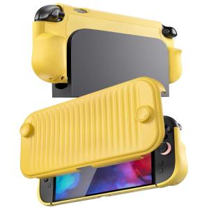 ProCase Dockable Grip Case for Switch 2, Screen Protective PC Front Cover with Foldable Handheld Controller Design, Slim Shockproof Hard Shell Fit for 2025 Switch 2 & Kickstand -Black(Yellow)