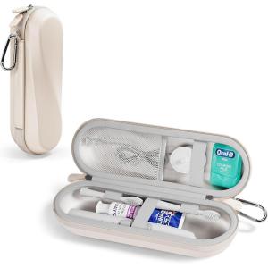 ProCase Electric Toothbrush Travel Case for Oral-B 1000/1500/5000/6000/7000/7500/9600 & iO 7/8/9/10, Philips Sonicare 1100/4100/5100/5300/6100, Water-Resistant Hard Case -L,Plum(Beige)