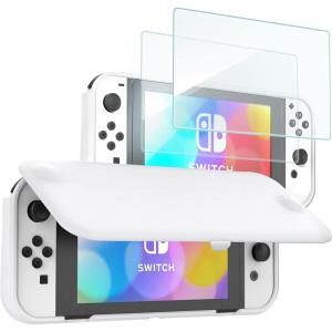 ProCase Flip Cover for Nintendo Switch OLED with 2 Pack Tempered Glass Screen Protectors, Slim Protective Case with Magnetically Detachable Front Cover for Nintendo Switch OLED 2021 -Black(White)