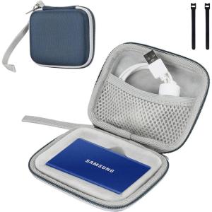 ProCase Hard Carrying Case Compatible for Samsung T7/ T7 Touch Portable SSD with 2 Cable Ties, Shockproof Travel Organizer for 500GB 1TB 2TB USB 3.2 External Solid State Drives Red(Navy)