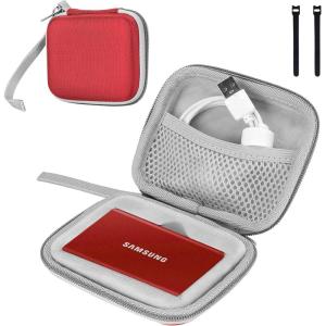 ProCase Hard Carrying Case Compatible for Samsung T7/ T7 Touch Portable SSD with 2 Cable Ties, Shockproof Travel Organizer for 500GB 1TB 2TB USB 3.2 External Solid State Drives Red(Red)