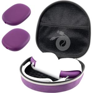 ProCase Hard Case for Apple AirPods Max, Travel Protective Carrying Case with Silicone Ear Cushion Covers, Shockproof EVA Shell with Soft Lining & Accessory Pocket – Green(Purple)