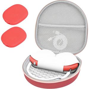 ProCase Hard Case for Apple AirPods Max, Travel Protective Carrying Case with Silicone Ear Cushion Covers, Shockproof EVA Shell with Soft Lining & Accessory Pocket – Green(Red)