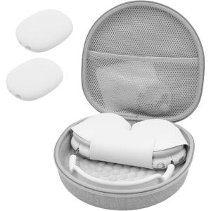 ProCase Hard Case for Apple AirPods Max, Travel Protective Carrying Case with Silicone Ear Cushion Covers, Shockproof EVA Shell with Soft Lining & Accessory Pocket – Green(Grey)