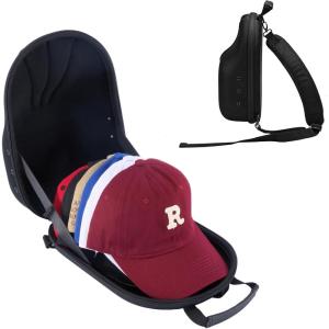ProCase Hard Hat Travel Case for Baseball Caps, No-Crush Case Holds Up to 7-8 Hats, Adjustable Interior with Shoulder Strap for Travel, Hat Organizer Ball Caps Holder -Black(Black)