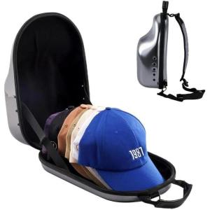 ProCase Hard Hat Travel Case for Baseball Caps, No-Crush Case Holds Up to 7-8 Hats, Adjustable Interior with Shoulder Strap for Travel, Hat Organizer Ball Caps Holder -Black(Grey)