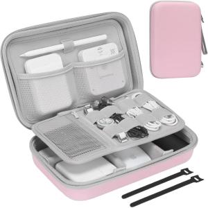 ProCase Hard Travel Electronic Organizer Case for MacBook Power Adapter Chargers Cables Power Bank Apple Magic Mouse Apple Pencil USB Flash Disk SD Card Small Portable Accessories Bag(Rosegold)