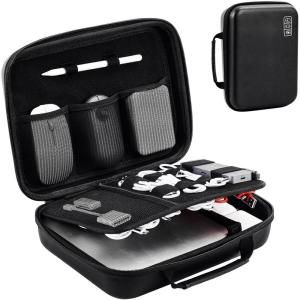 ProCase Hard Travel Electronic Organizer Case for MacBook Power Adapter Chargers Cables Power Bank Apple Magic Mouse Apple Pencil USB Flash Disk SD Card Small Portable Accessories Bag(Jet Black)